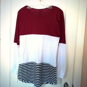 Tri color and strilped long-sleeved tunic